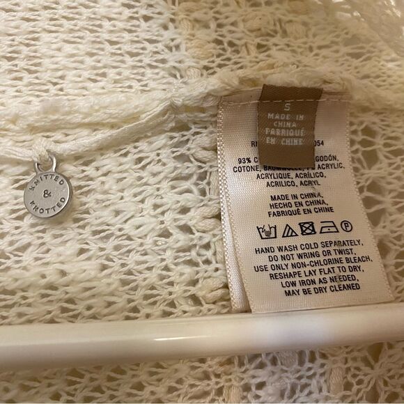 Anthropologie Knitted & Knotted Ismare Cable open Knit cotton Cardigan ivory S - Picture 5 of 12